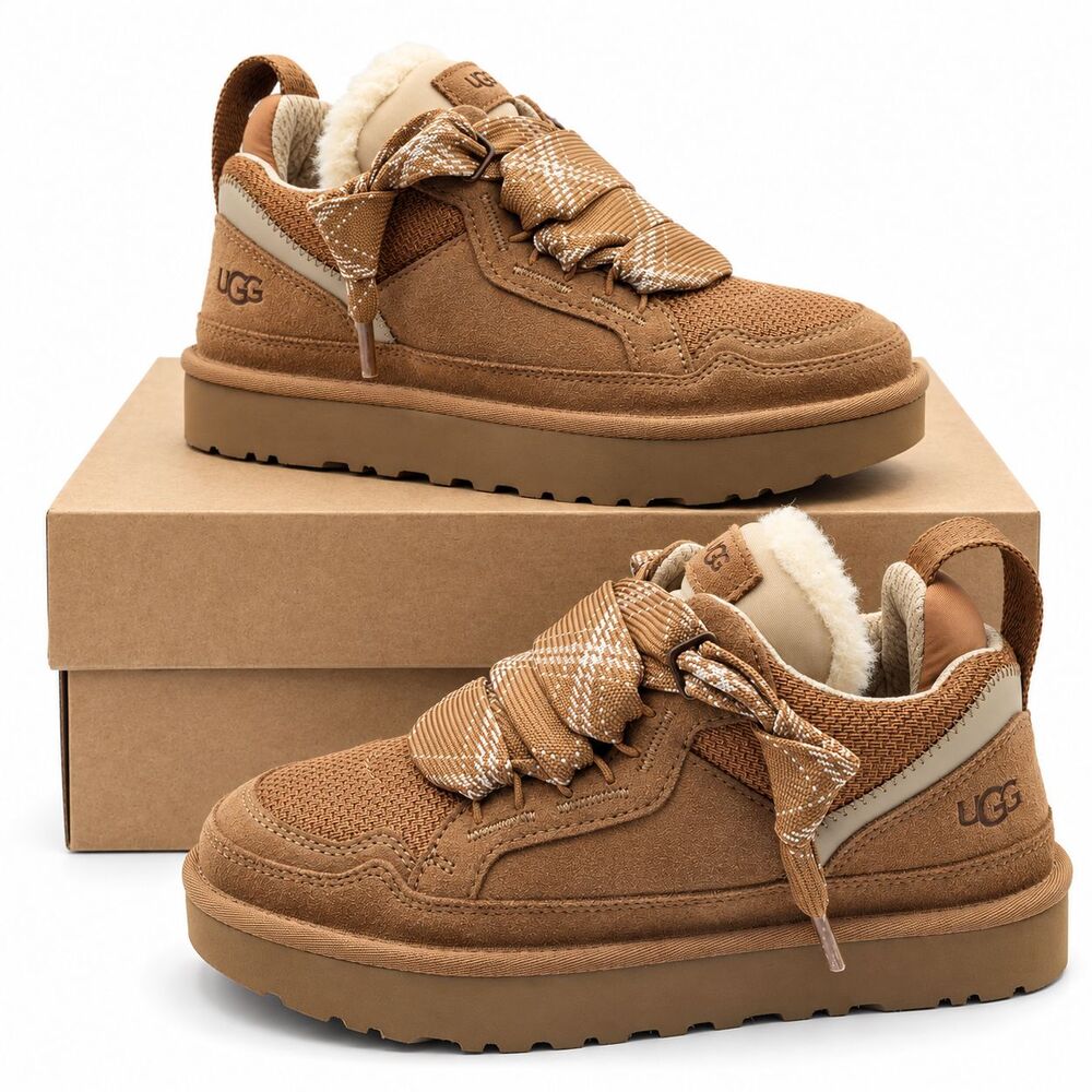 UGG Lowmel Sneakers Womens 6 Chestnut Suede Mesh Padded Lace Up Shoes 1144032